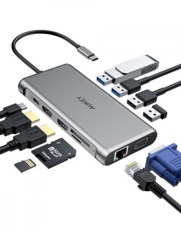 AUKEY CB-C78 aluminiowy HUB USB-C | 12w1 | RJ45 Ethernet 10/100/1000Mbps | 2xUSB 3.1 | 2xUSB 2.0 | 2xHDMI 4k@30Hz | VGA | SD i microSD