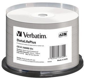 Verbatim CD-R 52x 700MB 50P CB DL Printable Azo 43745