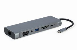 Gembird Hub USB-C HDMI DP VGA 4xUSB 3.1 USB-C PD audio card reader GbE