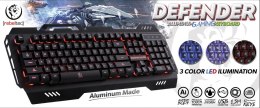 Rebeltec DEFENDER Aluminiowa multimedialna klawiatura dla graczy USB, podświetlana w 3 kolorach