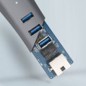 AXAGON HMA-GL3AP Wieloportowy hub metalowy 3x USB-A + GLAN, USB 3.2 Gen 1, 20cm USB-A kabel, microUSB dodatkowe zasilanie