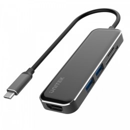 Unitek HUB USB-C; 2x USB-A 3.1; czytnik SD/microSD; HDMI 4K; D1036A