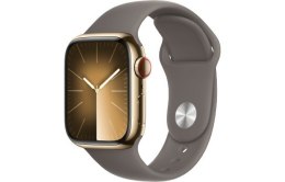 Apple Watch Series 9 GPS + Cellular, 41mm Koperta ze stali nierdzewnej w kolorze złotym z paskiem sportowym w kolorze popielatego brąz