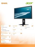 Acer Monitor 24 cale B246HL ymdr 61cm 16:9 LED 1920x1080(FHD) 5ms 100M:1 DVI reg-wys pivot głośniki