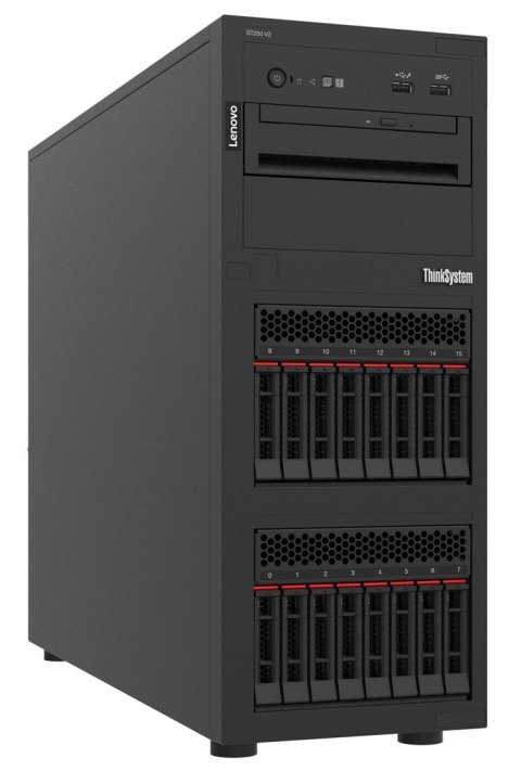Lenovo ThinkSystem ST250 V2 Xeon E-2356G (6C 3.2GHz 12MB Cache/80W), 1x16GB, O/B, 2.5" HS (8), Software RAID, HS 750W Titanium, 