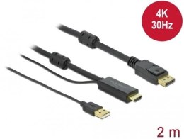 Delock Kabel HDMI(M) -> DISPLAYPORT(M) 4K 2M ZASILANY USB A(M) czarny
