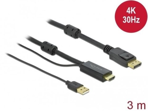 Delock Kabel HDMI(M)-Displayport (M)4K 3M USB A(M) 85965