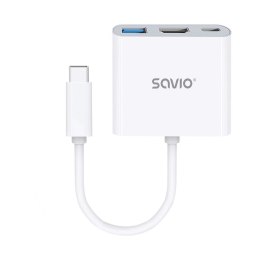Savio Hub USB Typ C - HDMI, USB 3.0, PD, AK-48