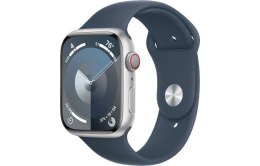 Apple Watch Series 9 GPS + Cellular, 45mm Koperta z aluminium w kolorze srebrnym z paskiem sportowy w kolorze sztormowego błękitu - M/